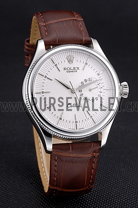 Rolex Cellini White Dial Stainless Steel Case Brown Leather Bracelet 622723