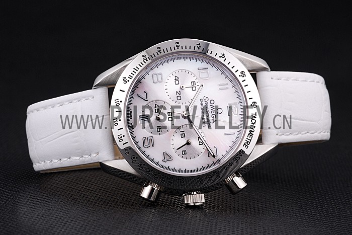 Omega Speedmaster Chronograph White Dial White Leather Bracelet 622452