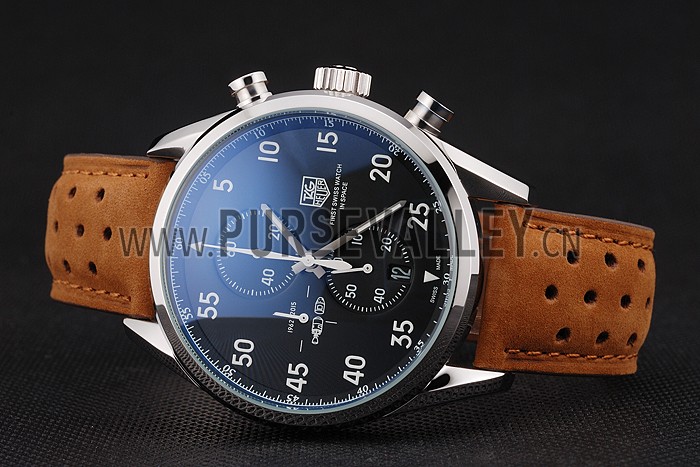 Tag Heuer Carrera SpaceX Silver Bezel with Black Dial and Light Brown Leather Strap tag265 621536