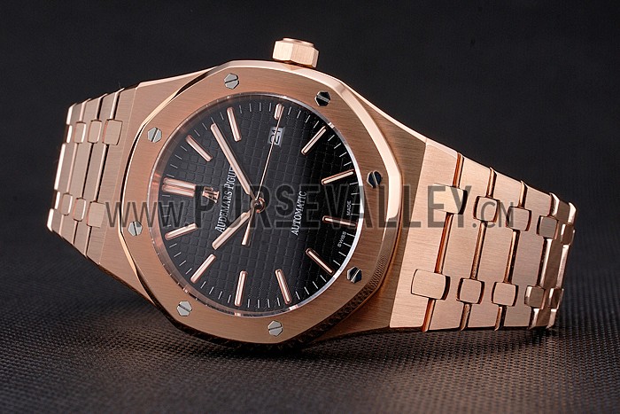 Swiss Audemars Piguet Royal Oak Black Dial Rose Gold Case And Bracelet