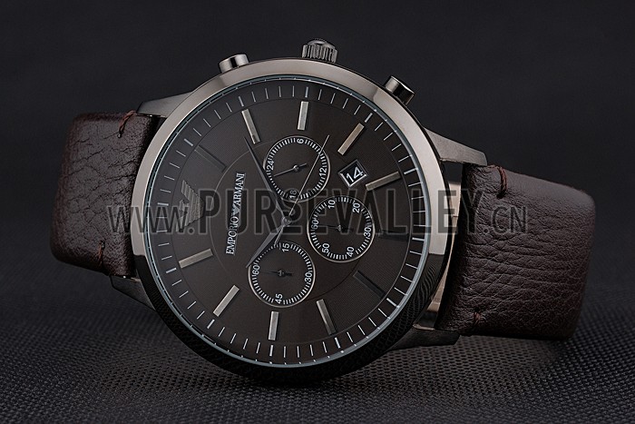 Emporio Armani Classic Chronograph Brown Dial Silver Case Brown Leather Bracelet 622341