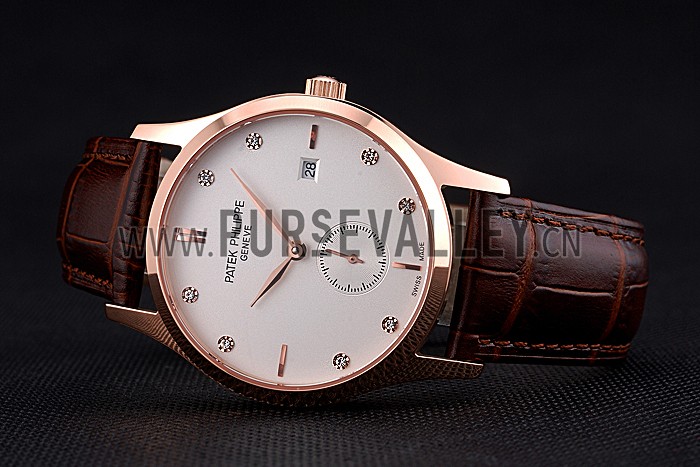 Patek Philippe Calatrava White Dial Diamond Numerals Rose Gold Case Brown Leather Strap 622834
