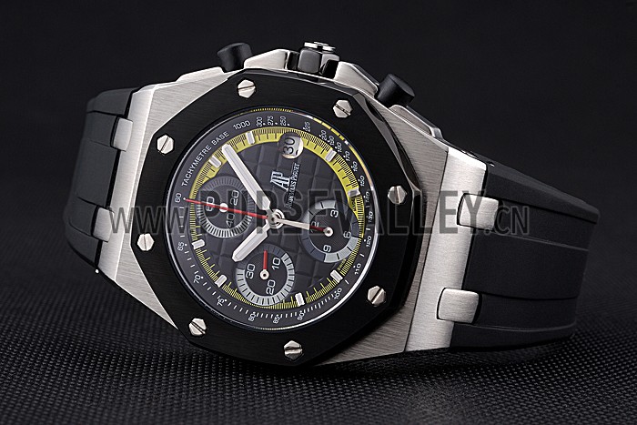 Swiss Audemars Piguet Royal Oak Offshore Black And Yellow Dial Stainless Steel Case Black Rubber Strap 622855