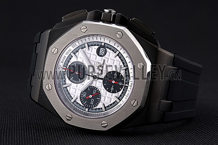 Swiss Audemars Piguet Royal Oak Offshore Chronograph White Dial Black Steel Case Black Rubber Strap 622862