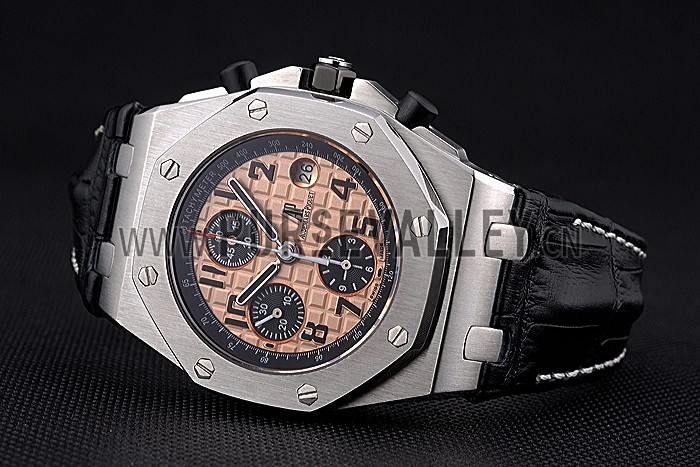 Swiss Audemars Piguet Royal Oak Offshore Gold Dial Stainless Steel Case Black Leather Strap 622849