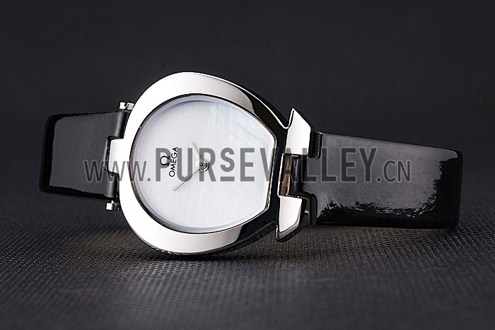 Omega Ladies Watch White Dial Stainless Steel Case Black Leather Strap 622818