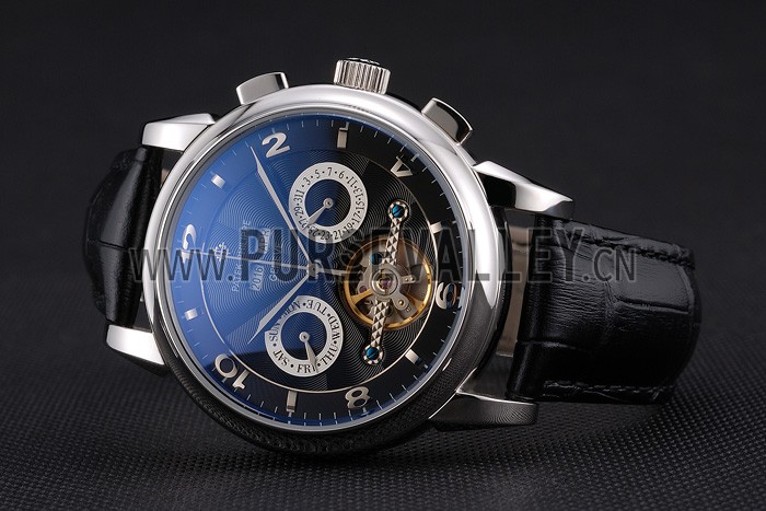 Patek Philippe Perpetual Calendar Tourbillon Black Dial Stainless Steel Case Brown Leather Strap