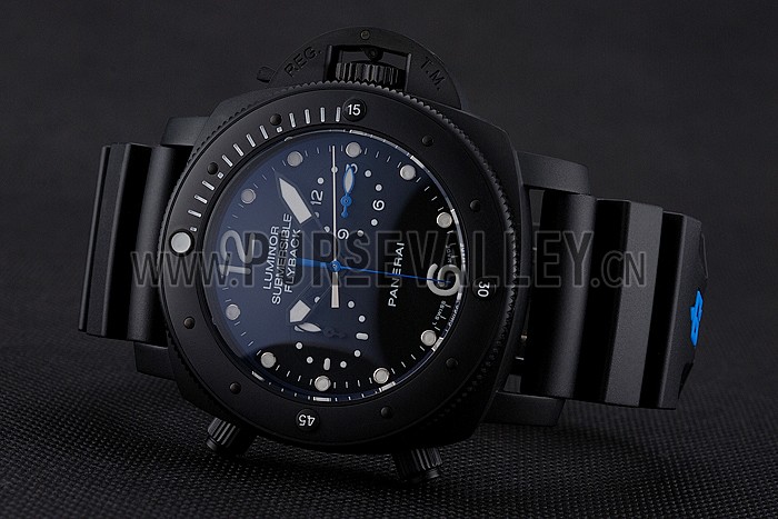 Panerai Luminor Submersible Flyback GMT Black Dial Black Ionized Case Black Rubber Strap