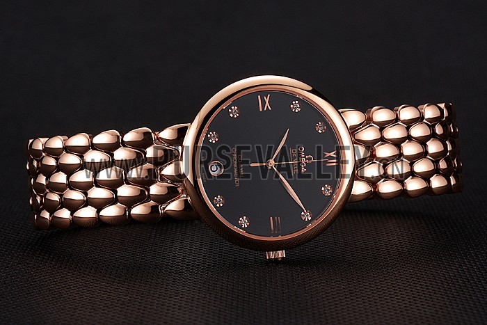 Omega De Ville Prestige Black Dial With Diamonds Rose Gold Case And Bracelet