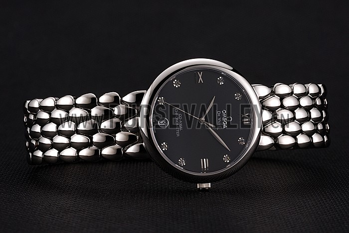 Omega De Ville Prestige Black Dial With Diamonds Stainless Steel Case And Bracelet
