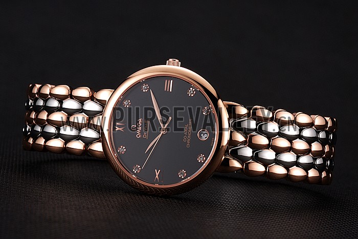 Omega De Ville Prestige Dark Grey Dial With Diamonds Rose Gold Case Two Tone Bracelet