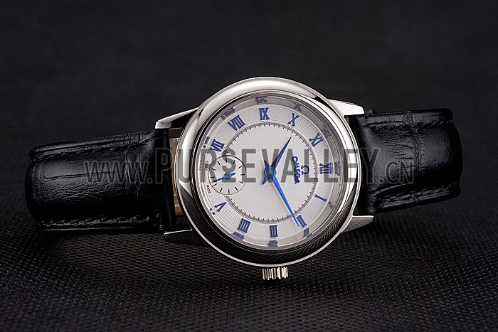 Omega De Ville Prestige Small Seconds White Dial Blue Numerals Stainless Steel Case Black Leather Strap