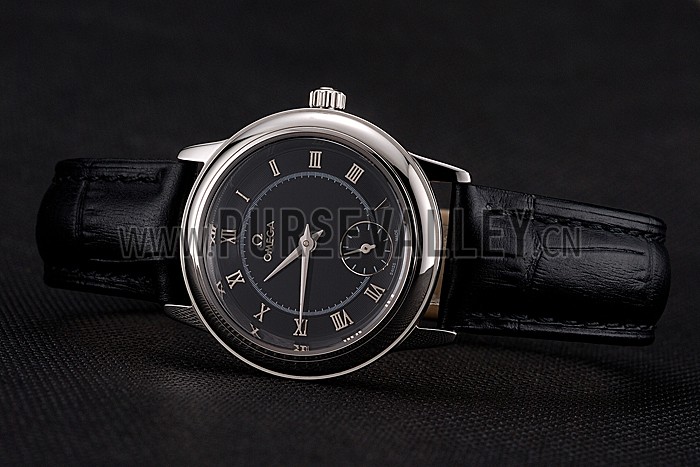 Omega De Ville Prestige Small Seconds Black Dial Stainless Steel Case Black Leather Strap