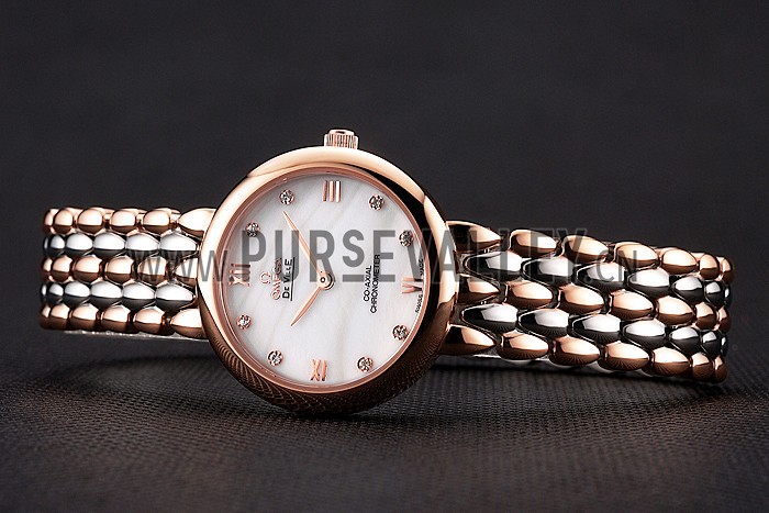 Omega De Ville Prestige No Date White Dial With Diamonds Rose Gold Case Two Tone Bracelet