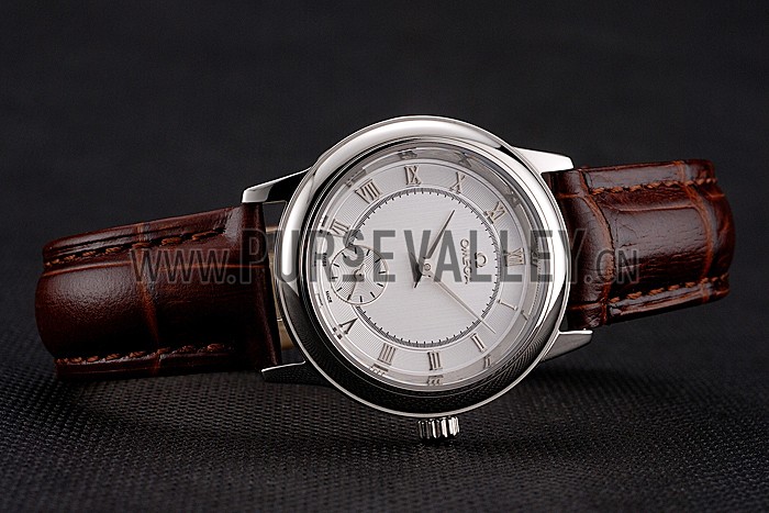Omega De Ville Prestige Small Seconds Silver Dial Stainless Steel Case Brown Leather Strap
