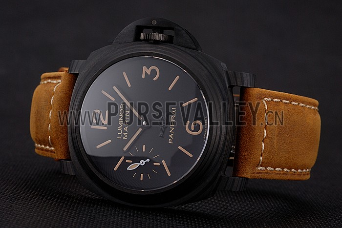 Swiss Panerai Luminor Marina Black Dial Black Case Brown Leather Strap