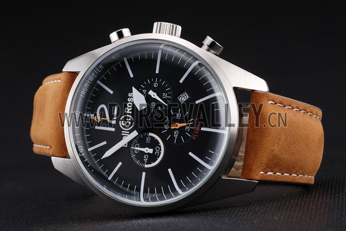 Bell and Ross BR126 Flyback Black Dial Silver Case Brown Suede Leather Strap