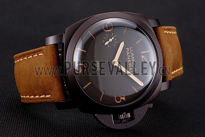 Swiss Panerai Luminor 1950 Dark Brown Dial And Case Brown Leather Strap