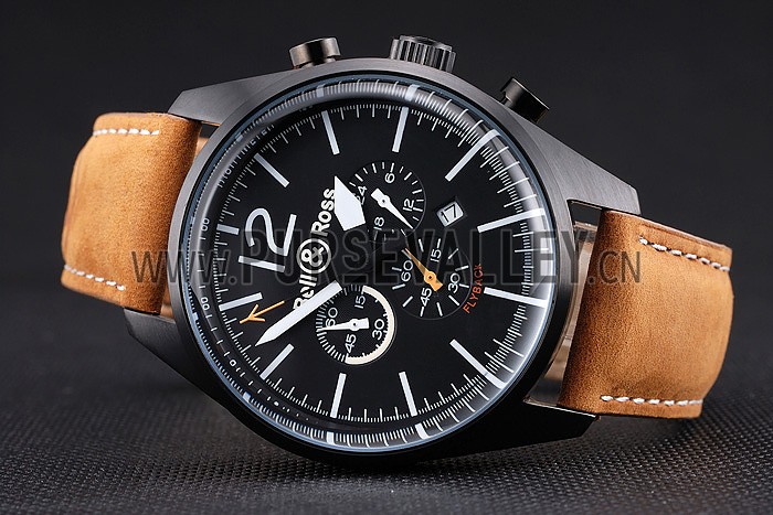 Bell and Ross BR126 Flyback Black Dial Black Case Brown Suede Leather Strap