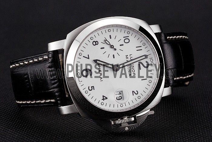 Swiss Panerai Luminor Marina White Dial Stainless Steel Case Black Leather Strap