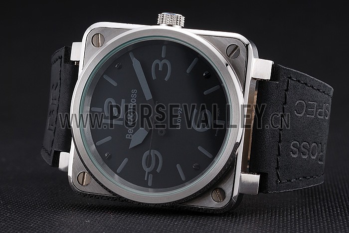 Bell and Ross BR 01-92 Black Dial Silver Case Black Leather Strap