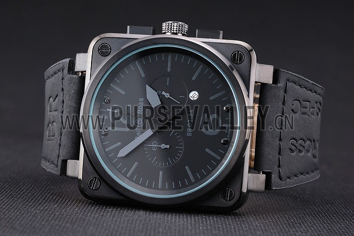 Bell and Ross BR 03-94 Black Dial White Numerals Silver Case Brown Leather Strap