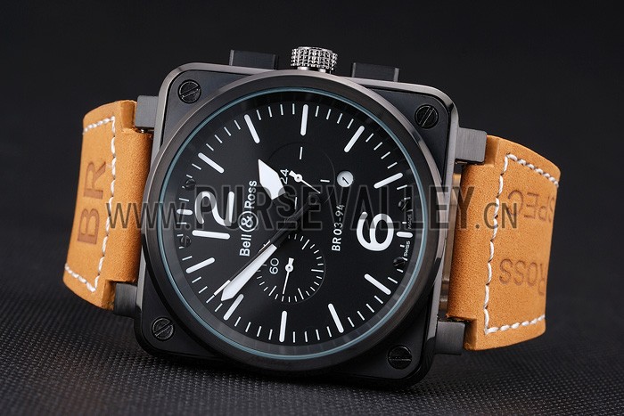 Bell and Ross BR 03-94 Black Dial Black Case Beige Leather Strap