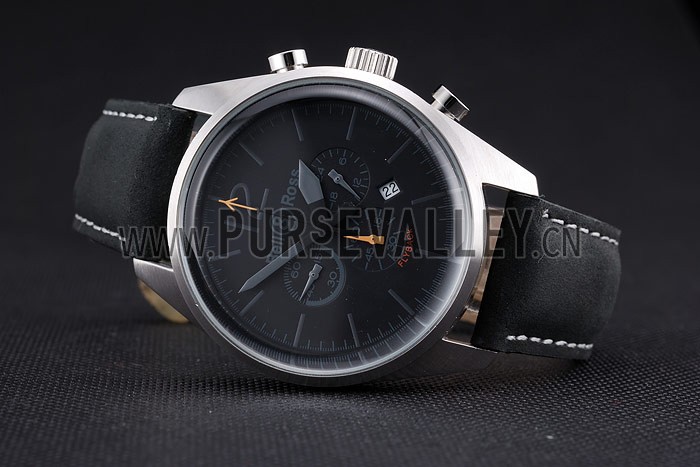 Bell and Ross BR126 Flyback Black Dial Silver Case Black Suede Leather Strap