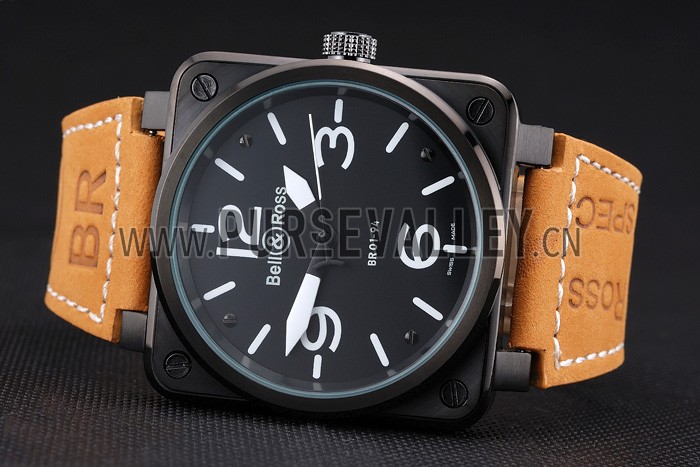 Bell and Ross BR 01-94 Black Dial Black Case Brown Leather Strap