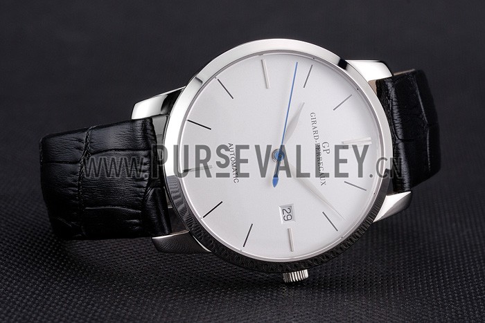 Swiss Girard-Perregaux 1966 White Dial Silver Case Black Leather Strap