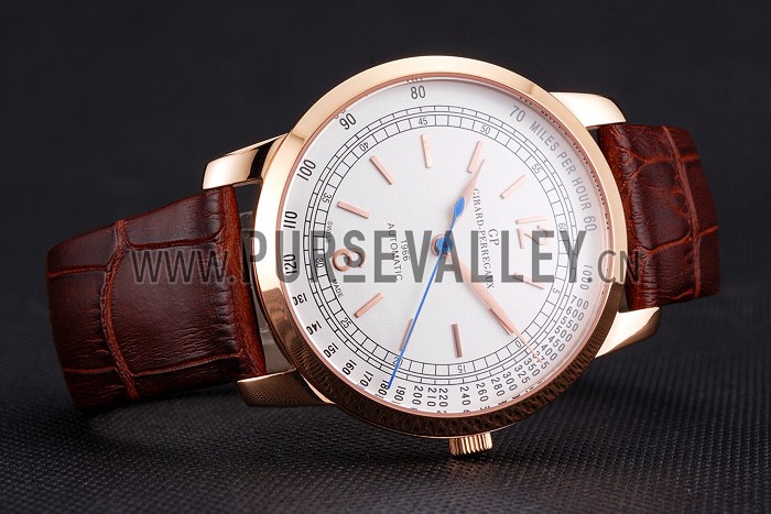 Swiss Girard-Perregaux 1966 Automatic White Dial Gold Case Brown Leather Strap