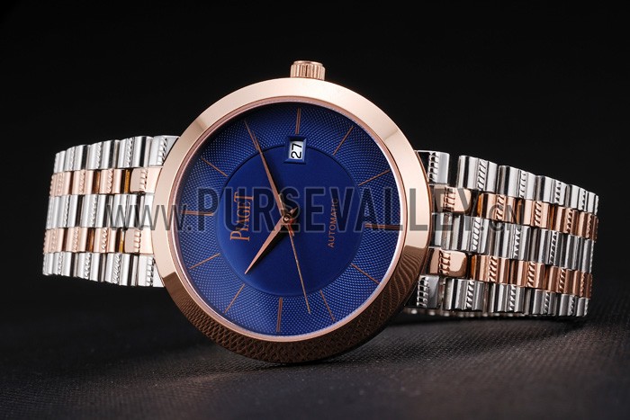Swiss Piaget Traditional Blue Dial Gold Case Two Tones Stainless Steel Strap
