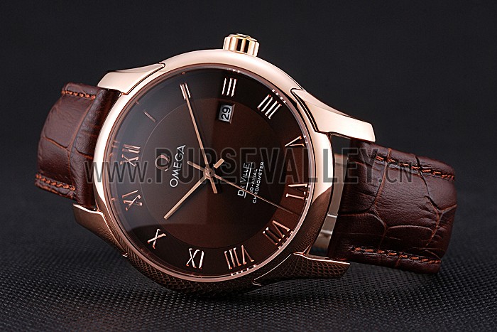 Omega DeVille Brown Dial Gold Case Brown Leather Strap 622831