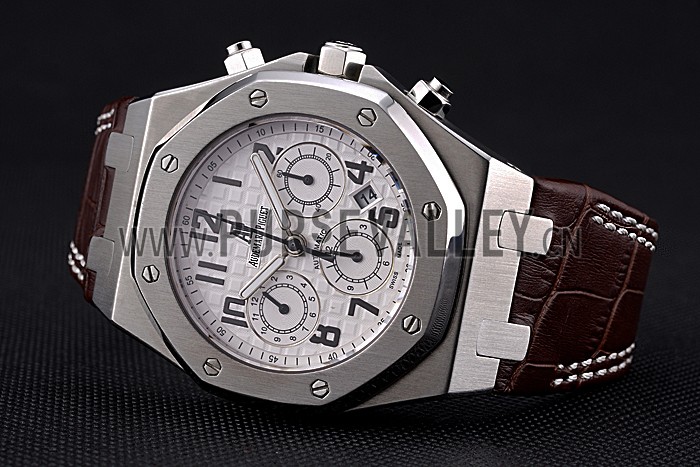 Swiss Audemars Piguet Royal Oak Chronograph White Dial Stainless Steel Case Brown Leather Strap 622864