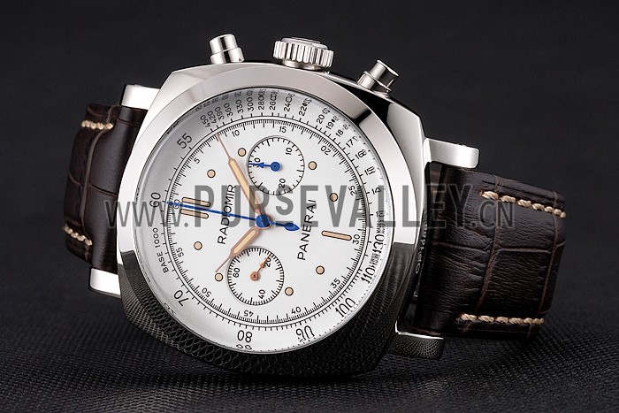 Swiss Panerai Radiomir 1940 Chronograph White Dial Stainless Steel Case Brown Leather Strap