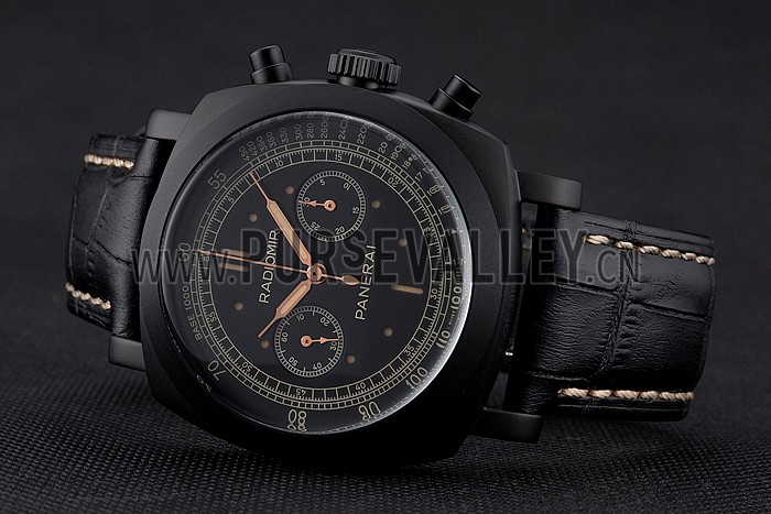 Swiss Panerai Radiomir 1940 Chronograph Black Dial Black Ionized Case Black Leather Strap