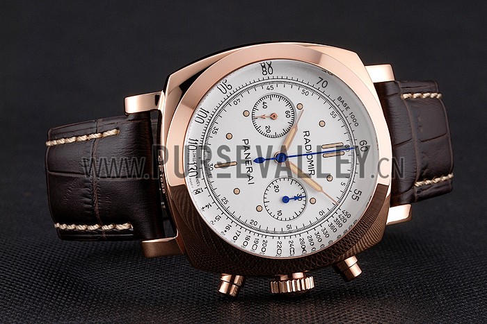 Swiss Panerai Radiomir 1940 Chronograph White Dial Rose Gold Case Brown Leather Strap