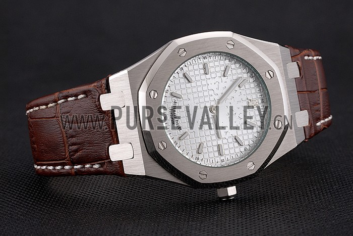Audemars Piguet Royal Oak Fondation White Dial Stainless Steel Case Brown Leather Strap