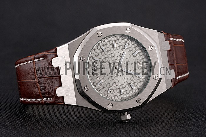 Audemars Piguet Royal Oak Fondation Gray Dial Stainless Steel Case Brown Leather Strap