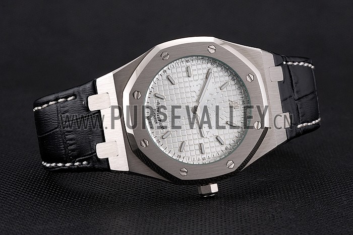 Audemars Piguet Royal Oak Fondation Silver Dial Stainless Steel Case Black Leather Strap