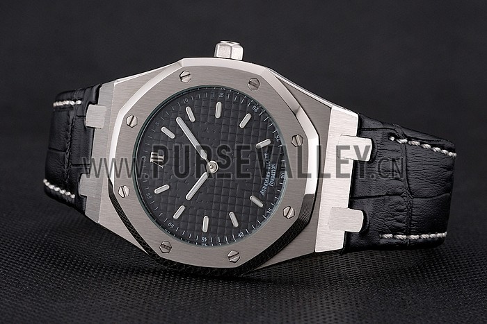 Audemars Piguet Royal Oak Fondation Black Dial Stainless Steel Case Black Leather Strap