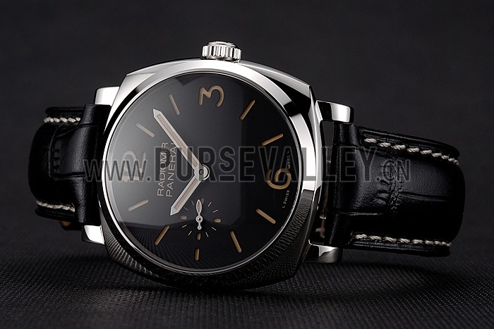 Swiss Panerai Radiomir Black Dial Stainless Steel Case Black Leather Strap