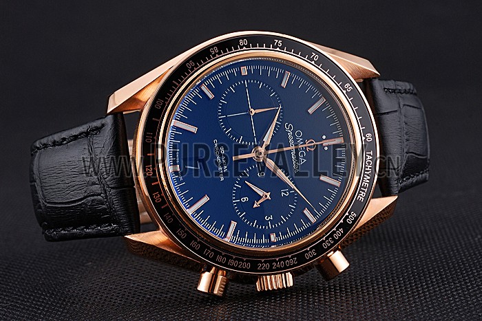 Omega Speedmaster Black Dial Gold Case Black Leather Strap 622809