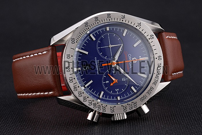 Omega Speedmaster Blue Dial Stainless Steel Case Brown Leather Strap 622807