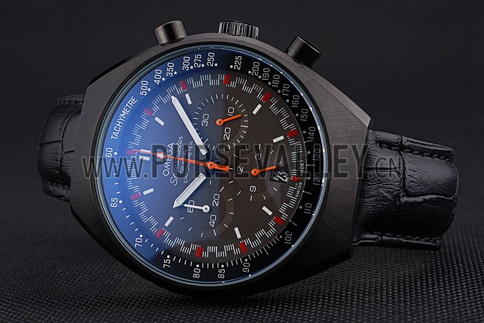 Omega Speedmaster Mark II Black And Red Dial Black Case Black Leather Strap 622814