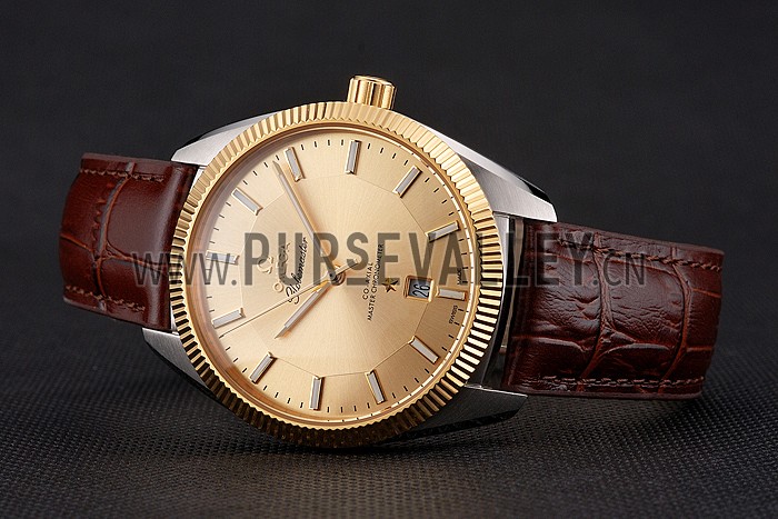 Omega Globemaster Gold Dial And Bezel Stainless Steel Case Brown Leather Strap