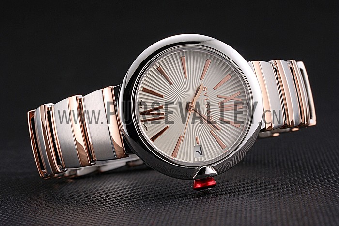 Bvlgari Lvcea White Dial Rose Gold Numerals Stainless Steel Case Two Tone Bracelet