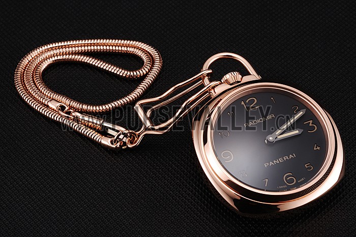 Swiss Panerai Radiomir Pocket Watch Black Dial Rose Gold Case And Chain 1453740