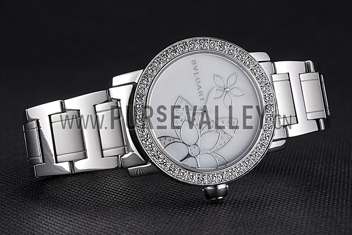 Bvlgari Solotempo Flower Motif Dial Diamond Bezel Stainless Steel Case And Bracelet 622748