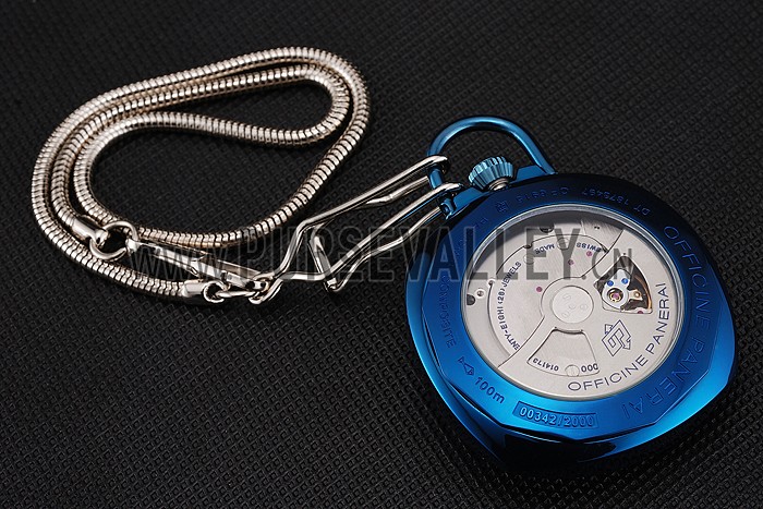 Swiss Panerai Radiomir Pocket Watch Blue Dial Blue Plated Case Stainless Steel Chain 1453741